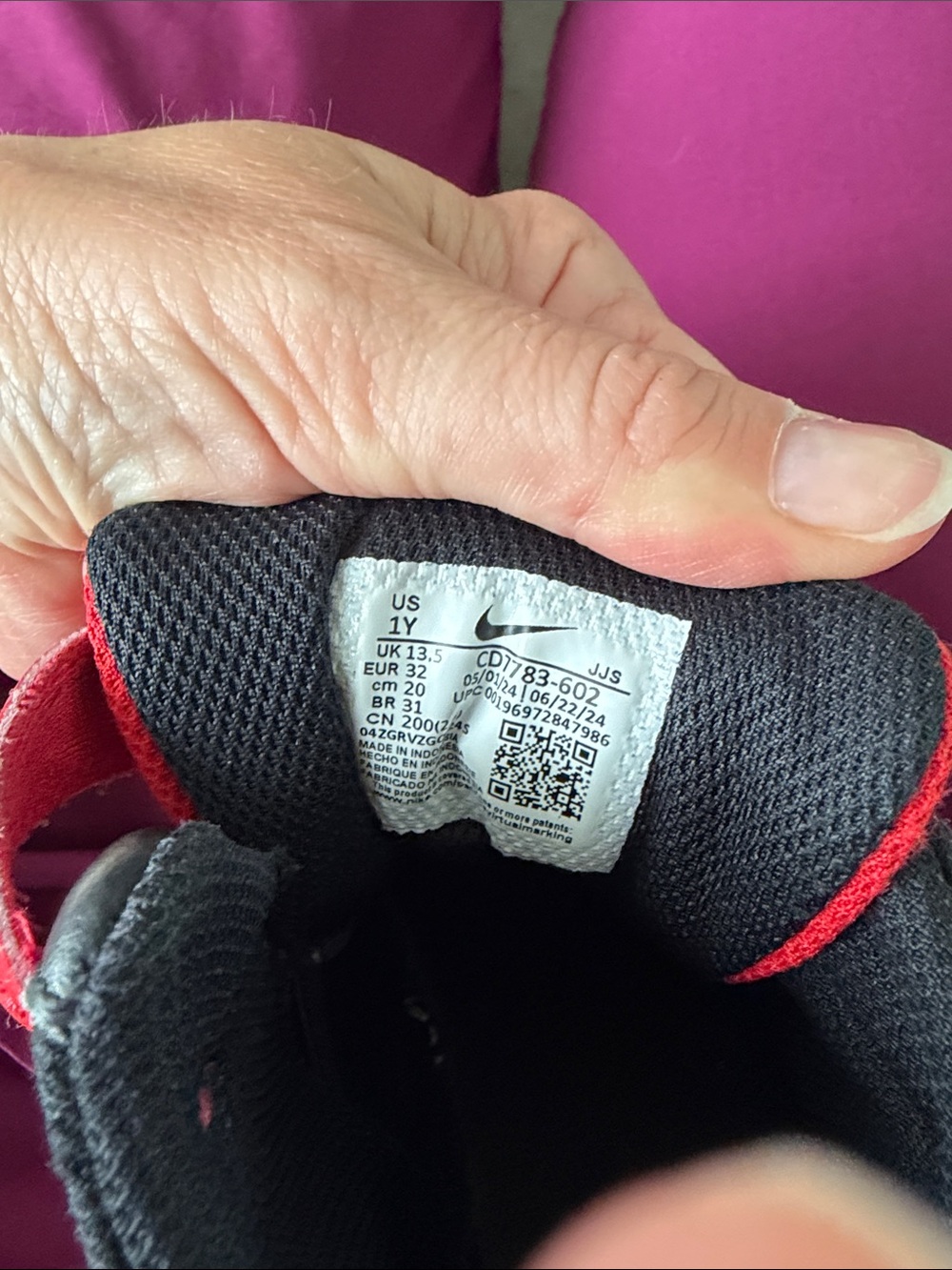 Nike Kids Red and Black High-Top Sneakers with Velcro Strap - Picture 2 of 4